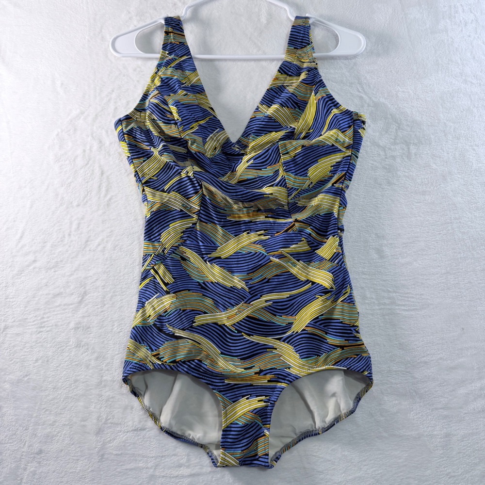 Retro One Piece Swimsuit Abstract Wave Print Fortex-C No Size
